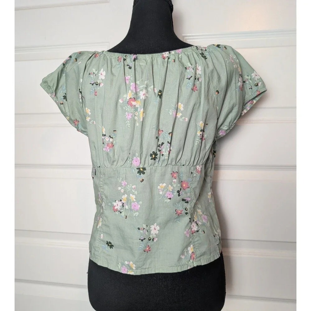 Lucky Brand Size L Blouse Floral Corset Cotton Puff Sleeves Cottage Peasant - Picture 5 of 8